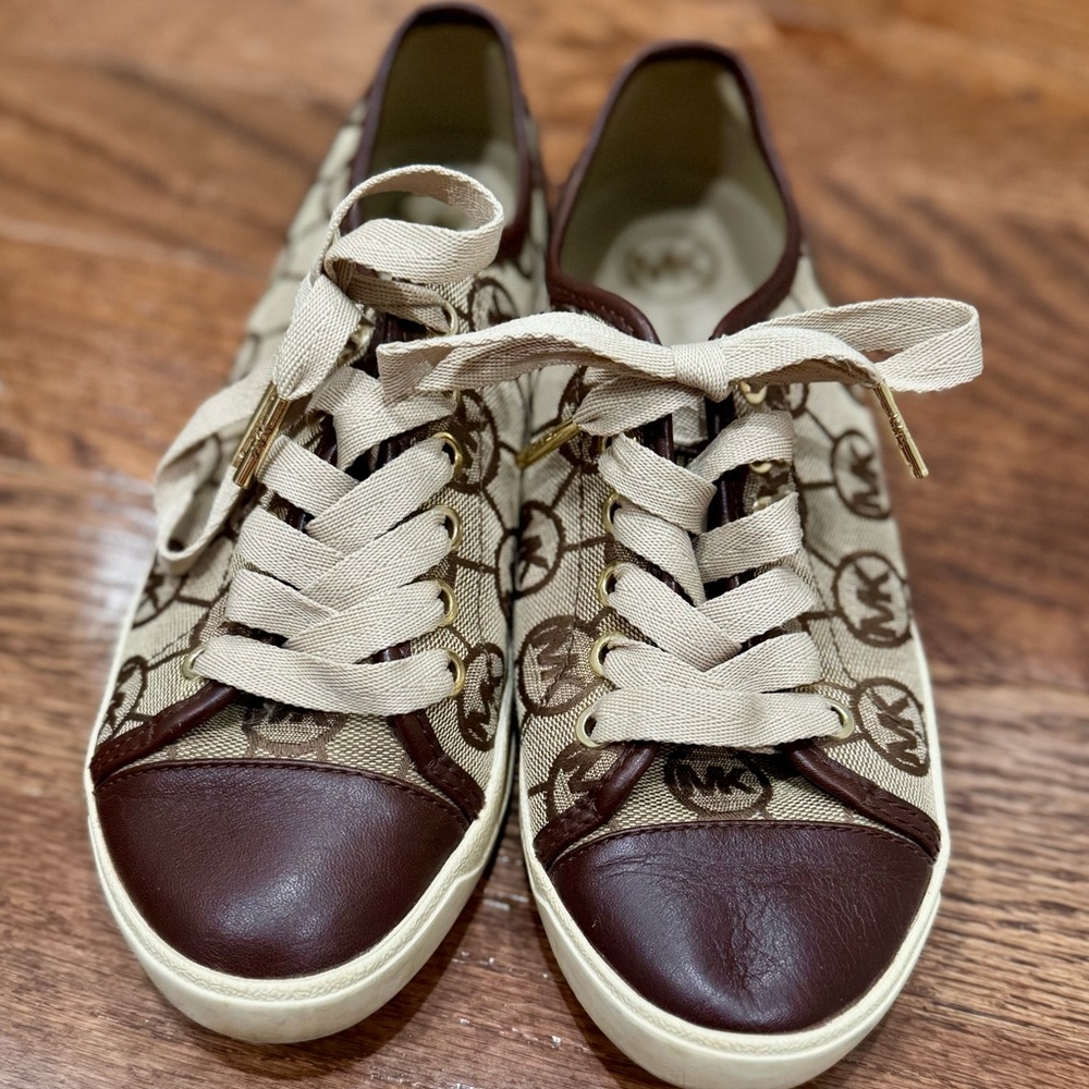 Michael Kors Logo Print Brown and Cream Sneakers